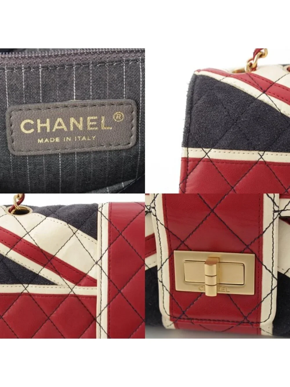 Chanel 2.55 Leather Suede Union Jack Shoulder Bag Navy